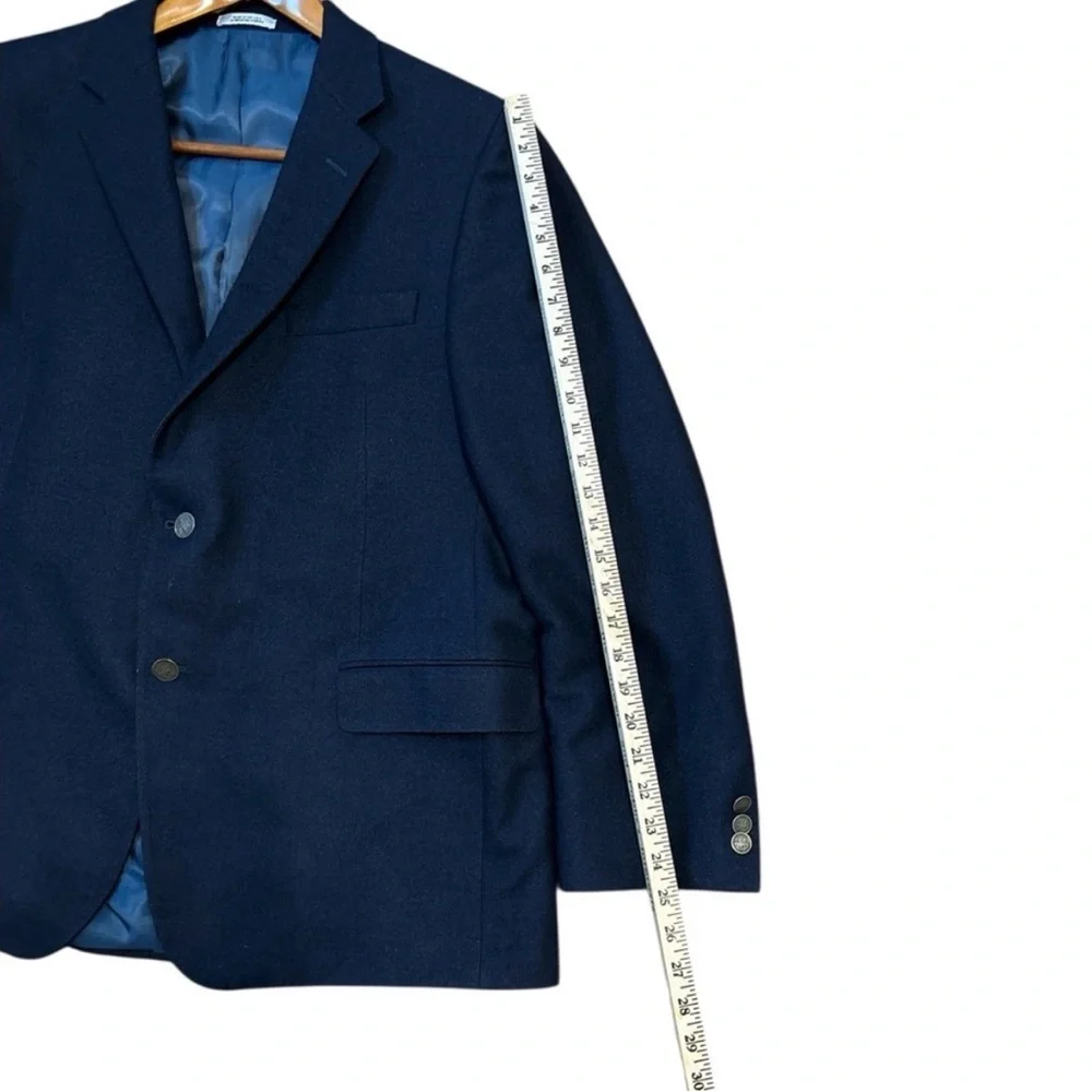 Hickey Freeman Navy Cashmere Silk Blazer Sport Coat 46R St George Gold Buttons
